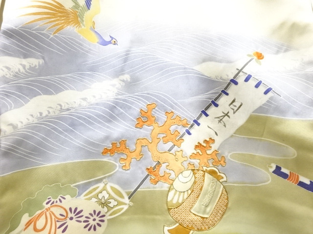 アンティーク　桃太郎模様刺繍紋付男児着物